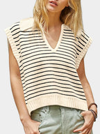 Collared Neck Striped Sweater Vest (8)