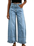 Full Size High-waisted Wide-leg Ruffled Hem Jeans Plus (3)