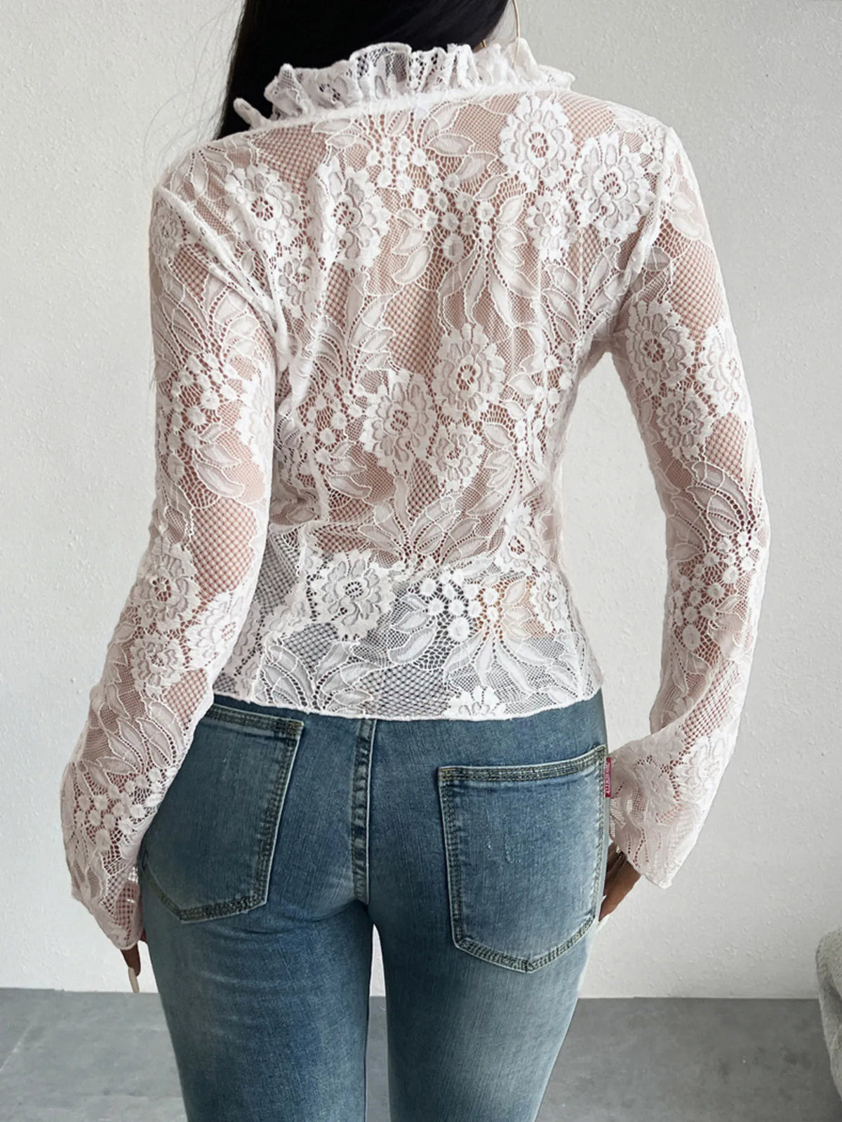 Tie Front Long Sleeve Lace Top (13)