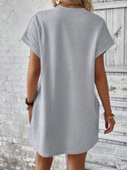 Round Neck Short Sleeve Mini Tee Dress Pockets (7)