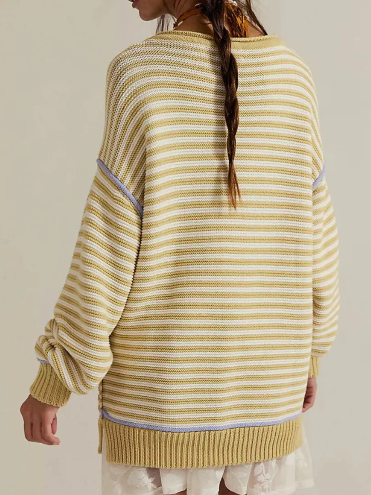 Oversized Striped Dropped Shoulder Sweater (2)