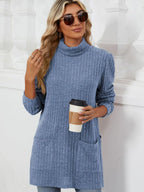 Slit Mock Neck Long Sleeve T-shirt (3)