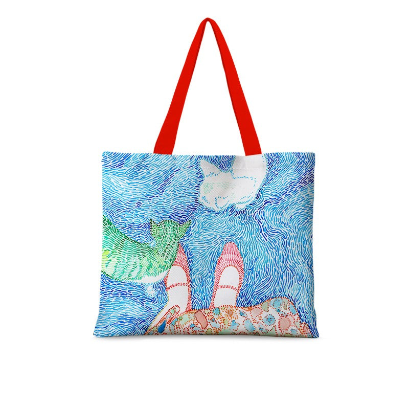 Cat Illustration Shoulder Bag Large Capacity Canvas photo 6