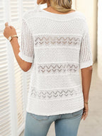 Openwork Round Neck Half Sleeve Knit Top (23)
