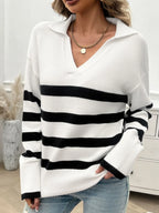 Striped Collared Neck Long Sleeve Sweater (14)