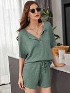 Full Size Waffle-knit Dropped Shoulder Top Shorts Set (12)