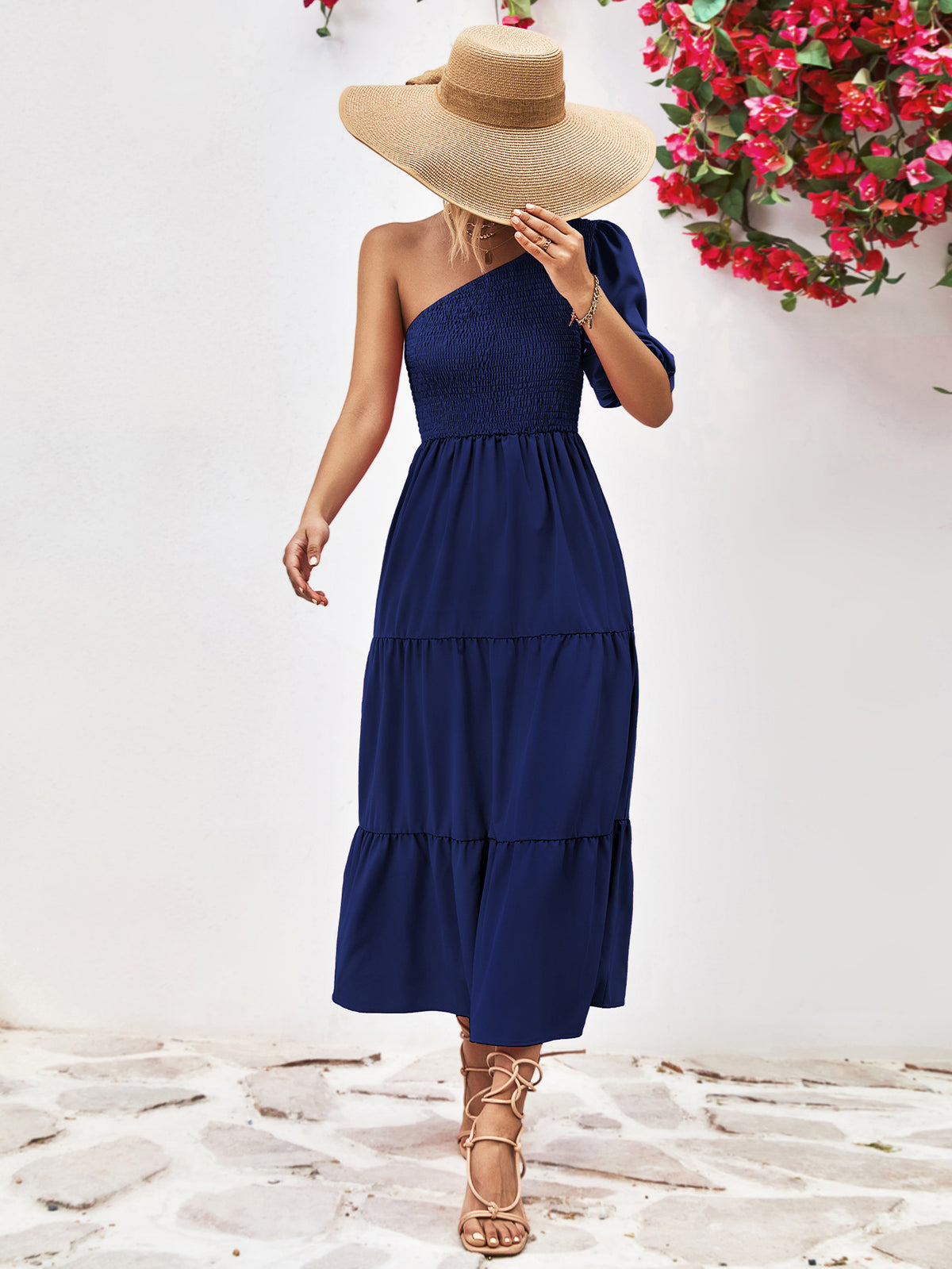 Smocked One-shoulder Midi Dress (16)
