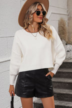 Round Neck Dropped Shoulder Pullover Sweater (12)