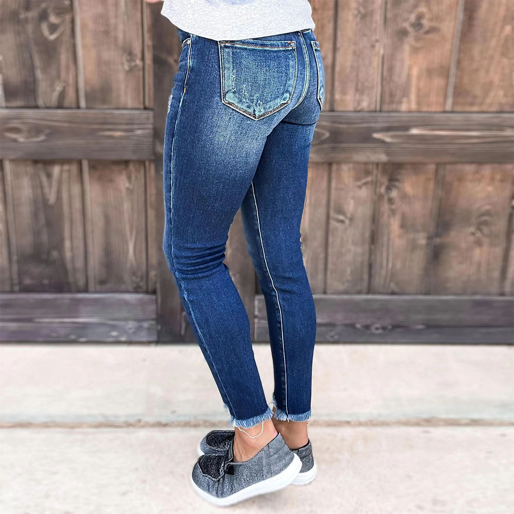 Street White Burrs Tassels Skinny Jeans photo 2