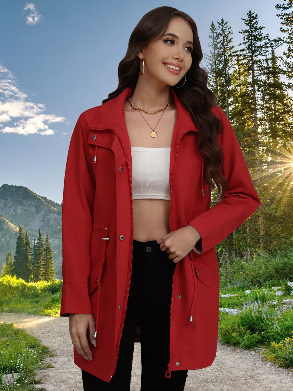 Drawstring Snap-down Trench Coat (17)