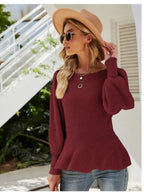 Ribbed Round Neck Lantern Sleeve Sweater (3)