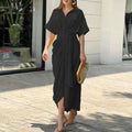 Collared Single-breasted High-waist Shirt Midi Dress variant CJLY286285601AZ|CJLY286285602BY|CJLY286285603CX|CJLY286285604DW|CJLY286285605EV|CJLY286285606FU