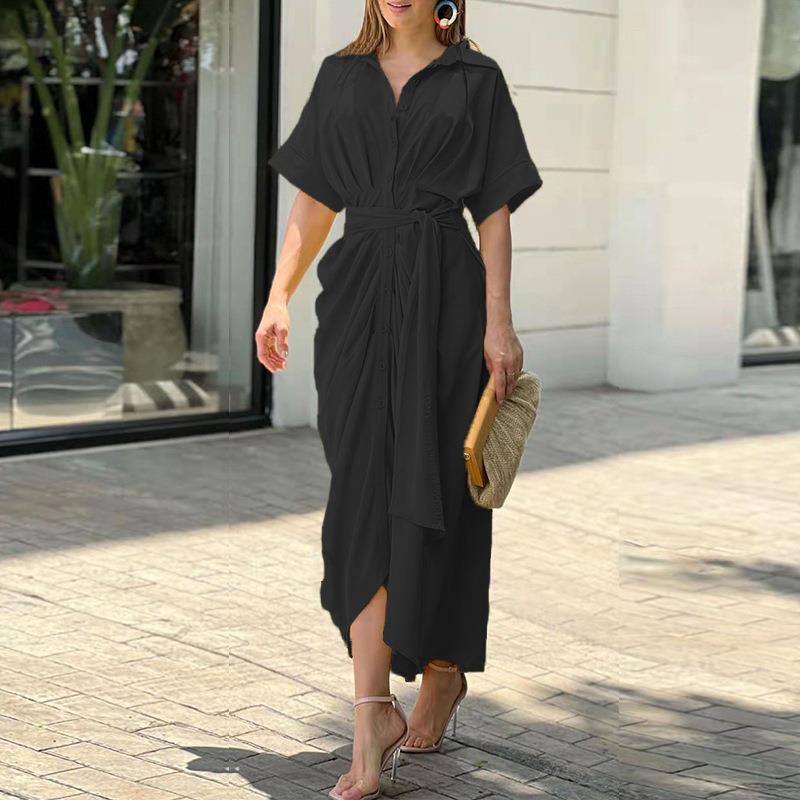 Collared Single-breasted High-waist Shirt Midi Dress variant CJLY286285601AZ|CJLY286285602BY|CJLY286285603CX|CJLY286285604DW|CJLY286285605EV|CJLY286285606FU
