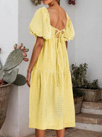 Plaid Square Neck Short Sleeve Dress (8)