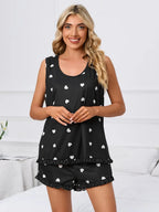 Heart Scoop Neck Tank Shorts Lounge Set (3)