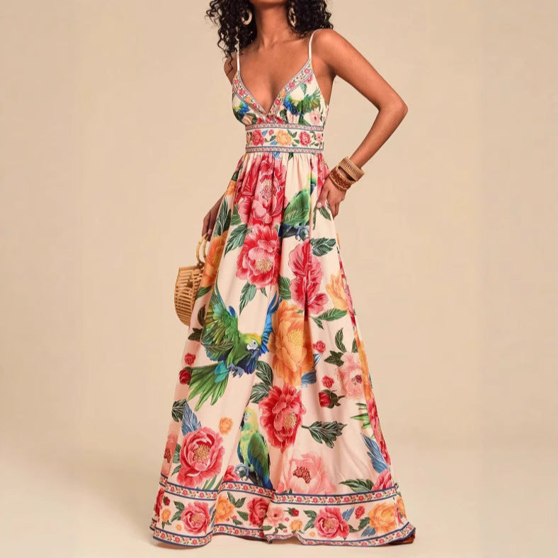Strap Print V-neck Extra-long Knitted Dress photo 2