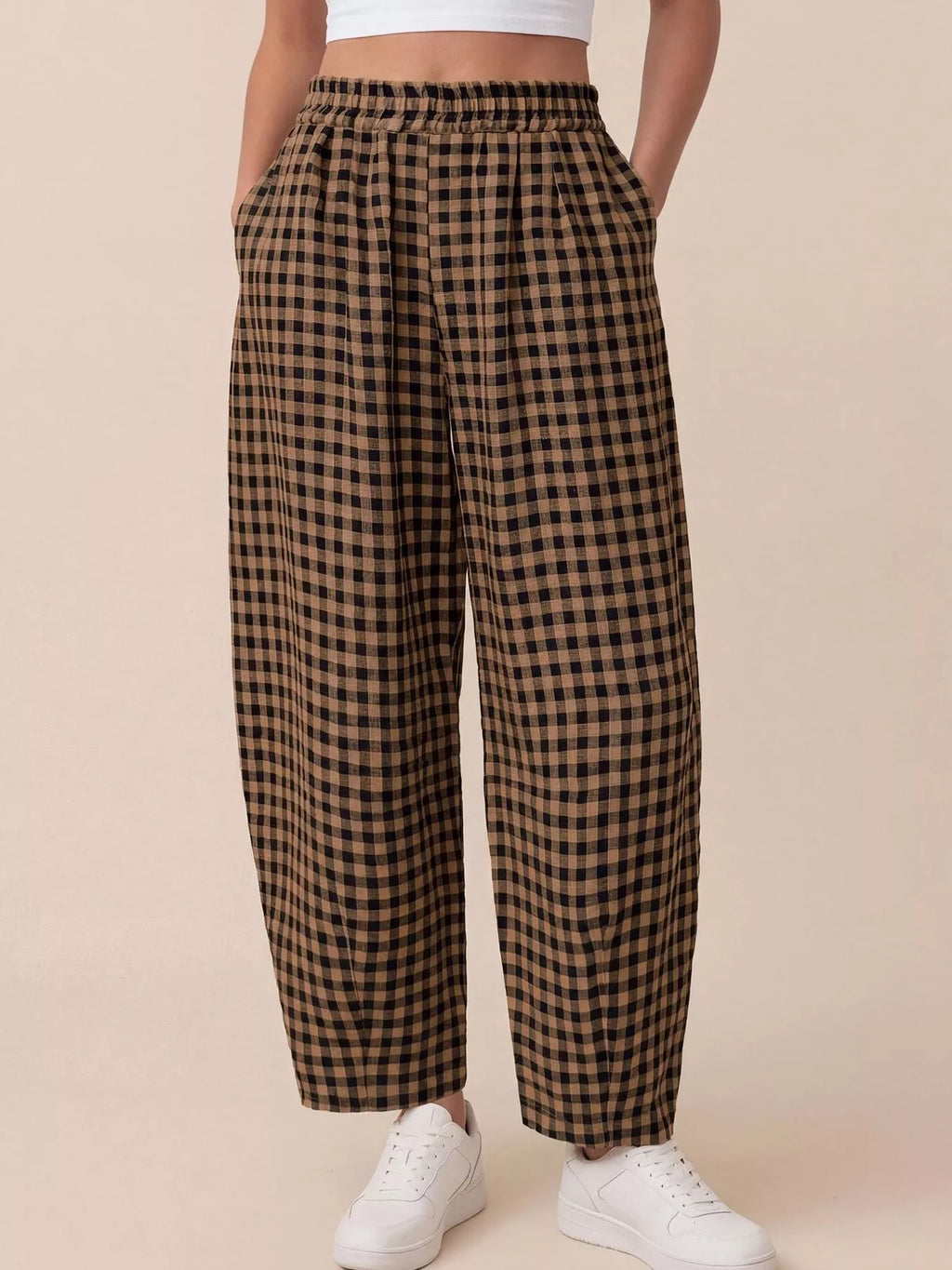 Gingham Wide-leg Casual Pants (12)