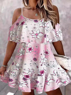 Floral Cold Shoulder Ruffle Mini Dress