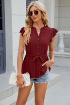 Eyelet Notched Cap Sleeve Blouse (5)