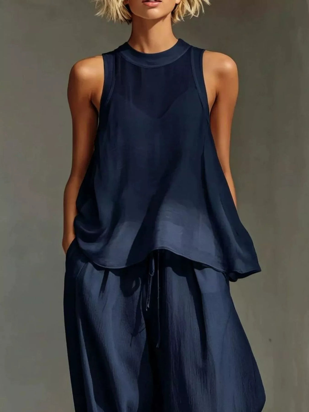 Full Size Sheer Sleeveless Top Wide-leg Pants Set Plus (9)