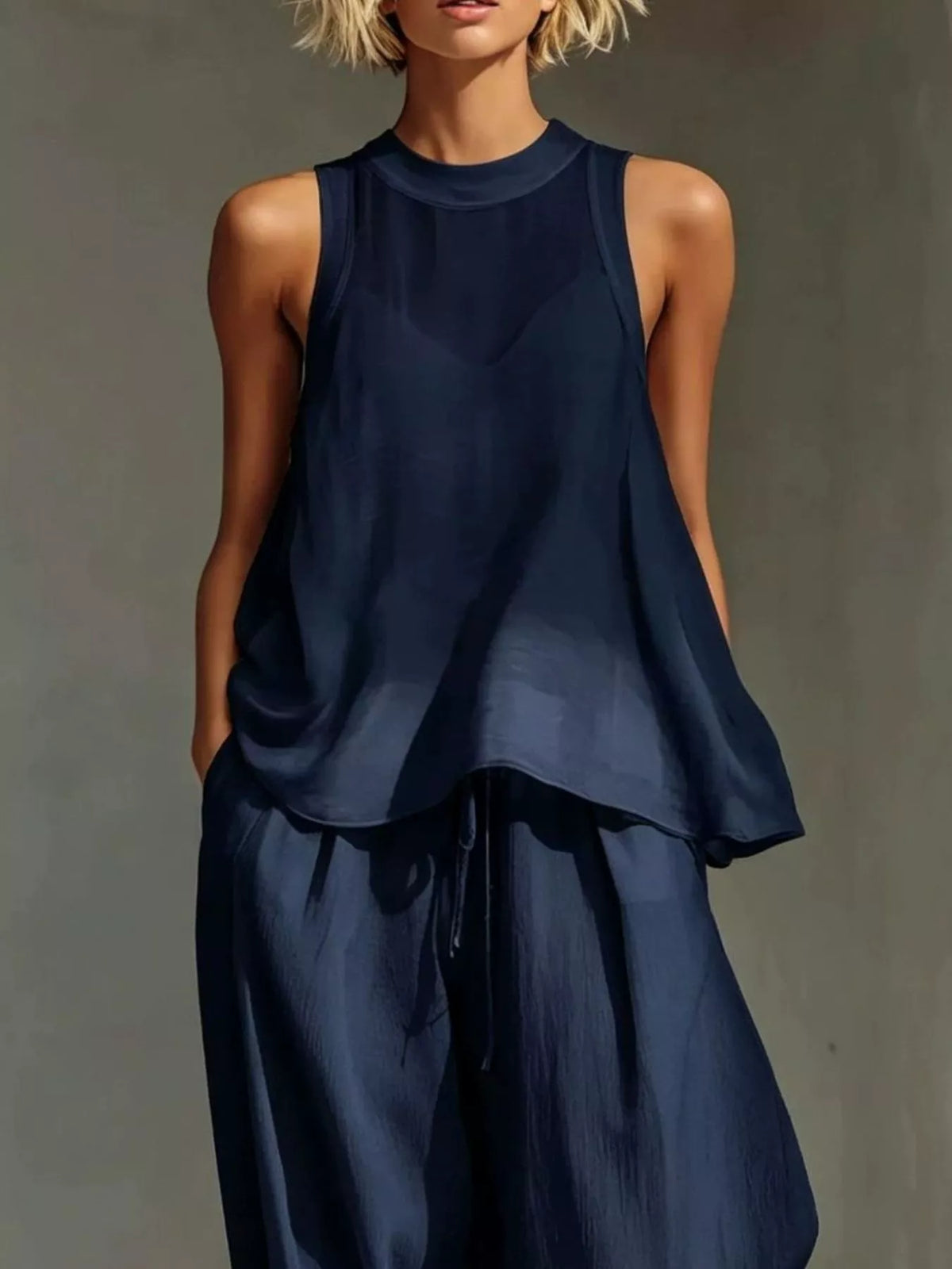 Full Size Sheer Sleeveless Top Wide-leg Pants Set Plus (9)
