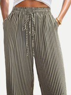 Drawstring Striped Elastic Waist Pants (3)