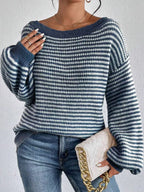 Striped Knit Boat Neck Sweater (8)