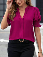 Notched Half Sleeve Blouse (20)