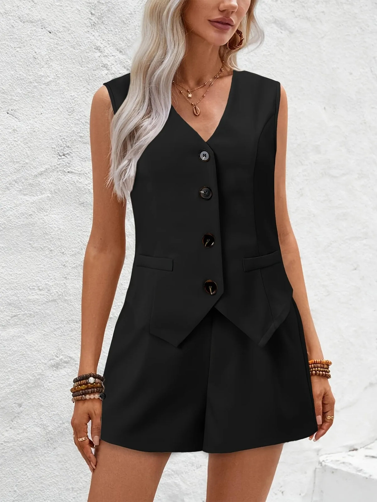 V-neck Vest Shorts Set (7)