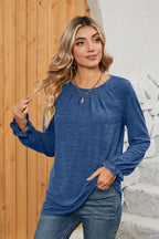 Ruched Round Neck Flounce Sleeve T-shirt (8)
