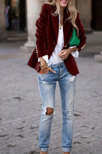 One Button Lapel Collar Long Sleeve Blazer (6)
