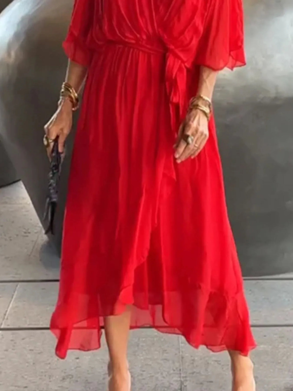 Full Size Flowy Tie Front Midi Dress Flutter Sleeves Plus (9)