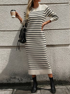 Striped Round Neck Long Sleeve Dress (6)