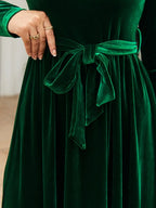 Tie Front Round Neck Long Sleeve Maxi Dress (9)