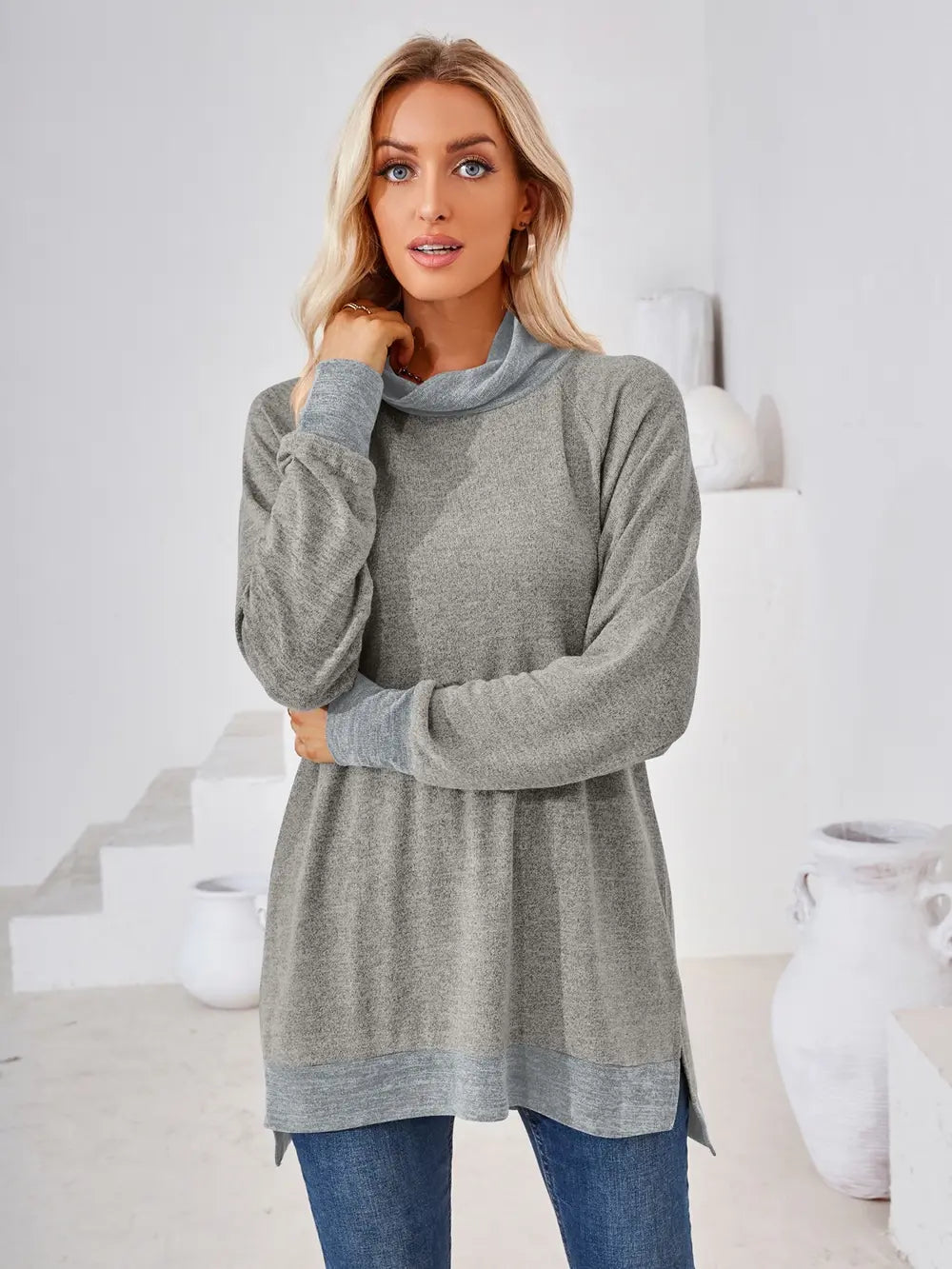 Contrast Mock Neck Long Sleeve T-shirt (23)