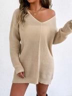 V-neck Ribbed Knit Sweater Dress (8)