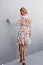 Printed V-neck Tie Belt Ruffle Hem Mini Dress (6)