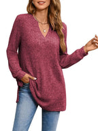Ribbed Notched Long Sleeve T-shirt (10)