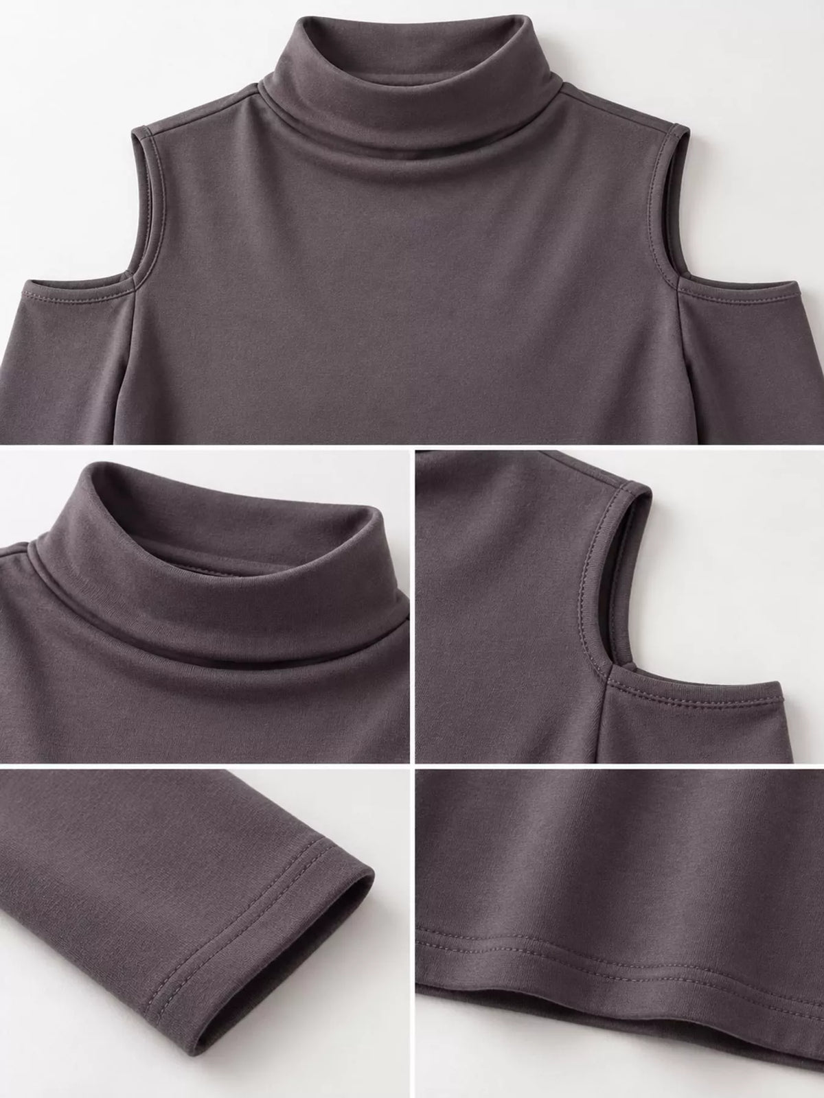 Mock Neck Cold-shoulder Slim-fit T-shirt (17)