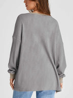 Waffle Knit Round Neck Long Sleeve T-shirt (3)