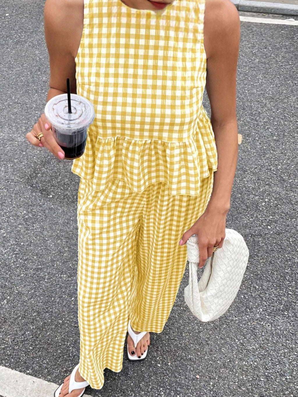 Gingham Sleeveless Top Wide-leg Pants Set (21)