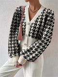 Houndstooth V-neck Button Up Cardigan (12)