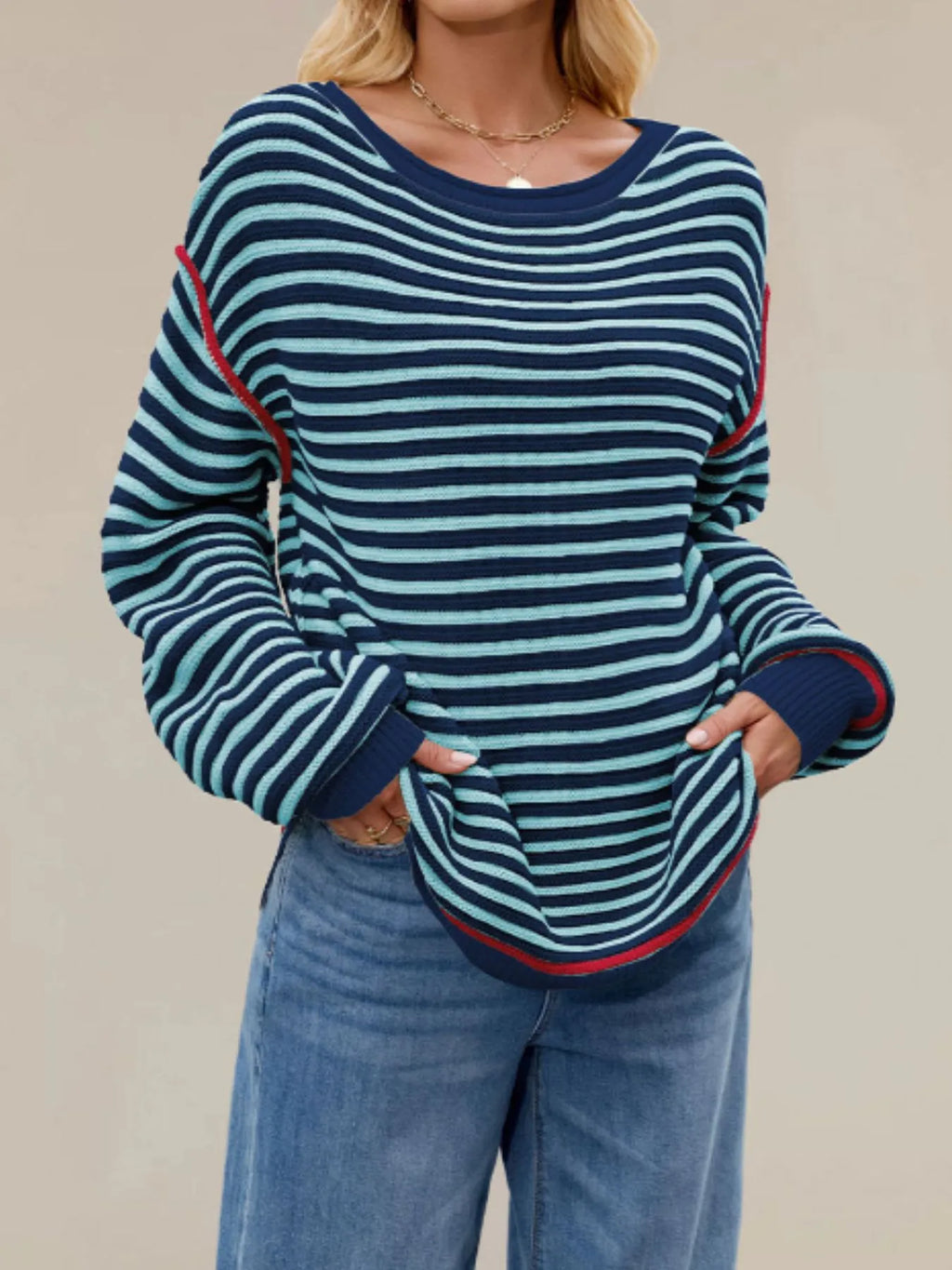 Slit Striped Oversized Sweater (11)
