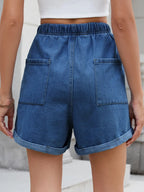 Drawstring Wash Denim Shorts (11)