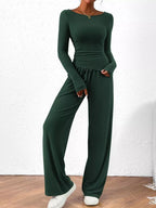 Long Sleeve Top Wide Leg Pants Set (18)