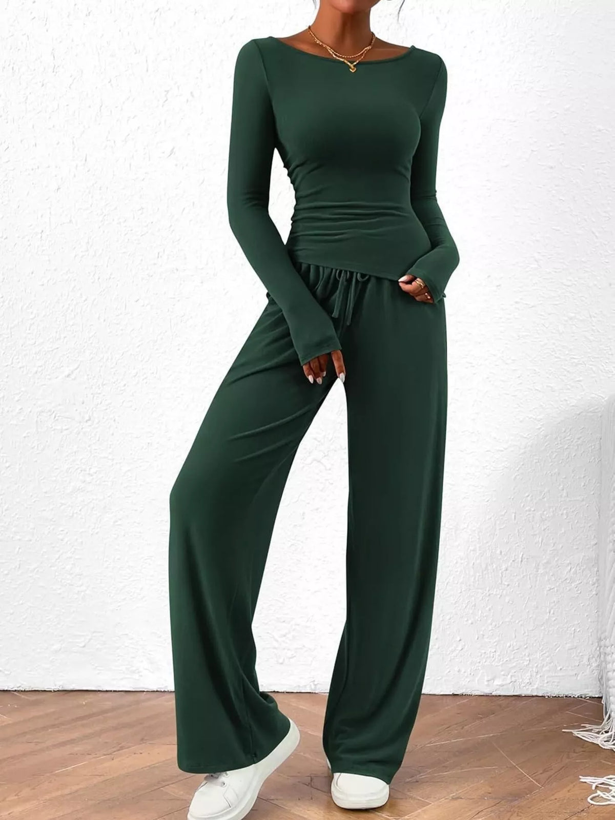 Long Sleeve Top Wide Leg Pants Set (18)