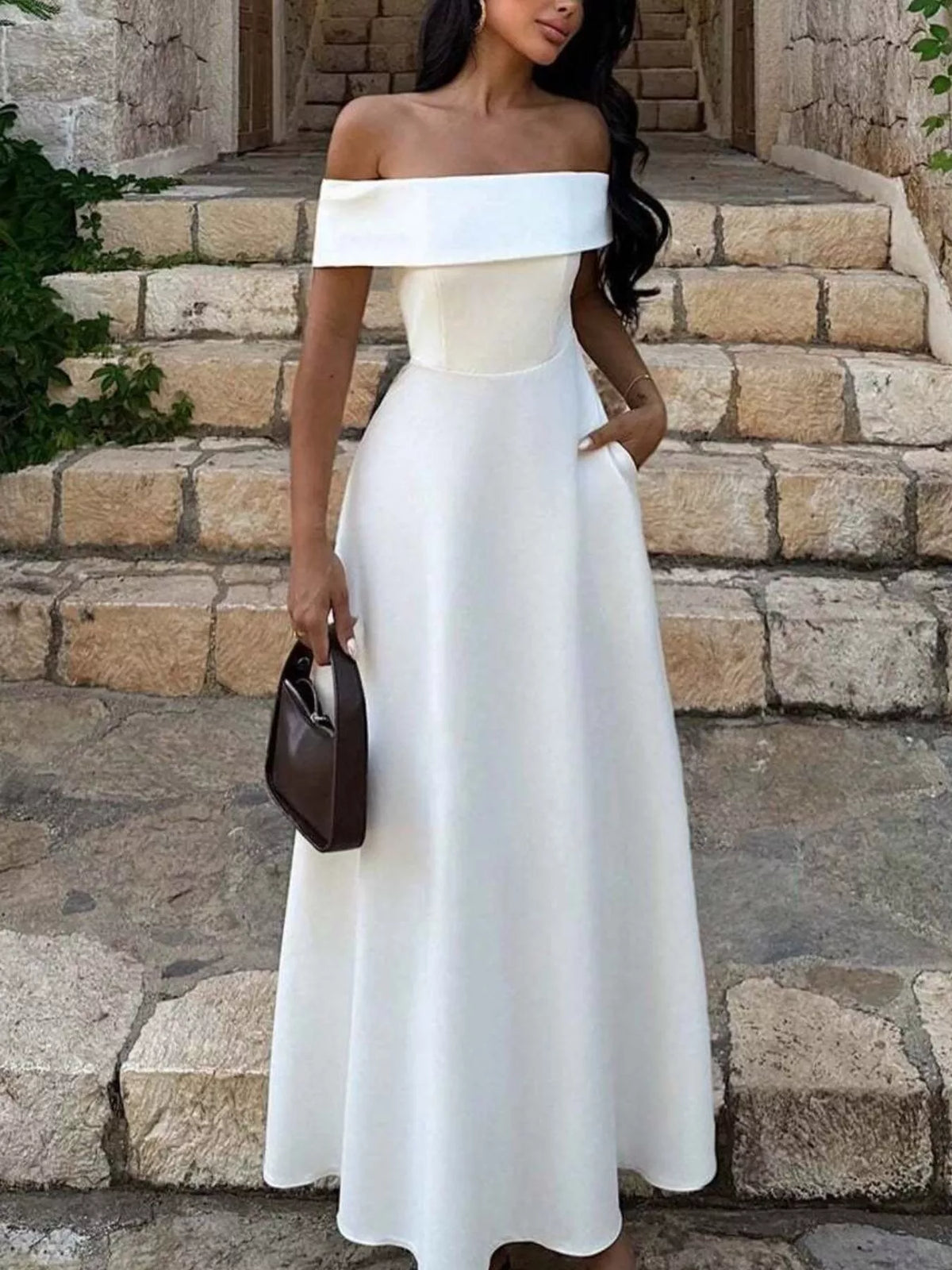 Off-shoulder A-line Maxi Dress