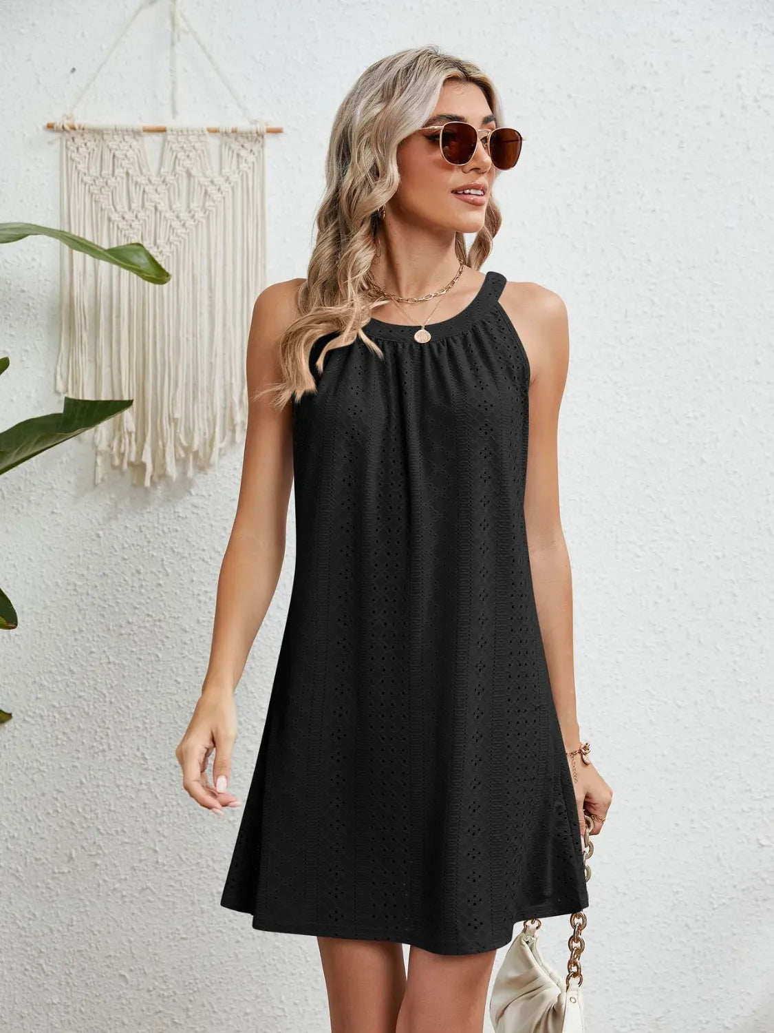 Eyelet Round Neck Sleeveless Dress (12)