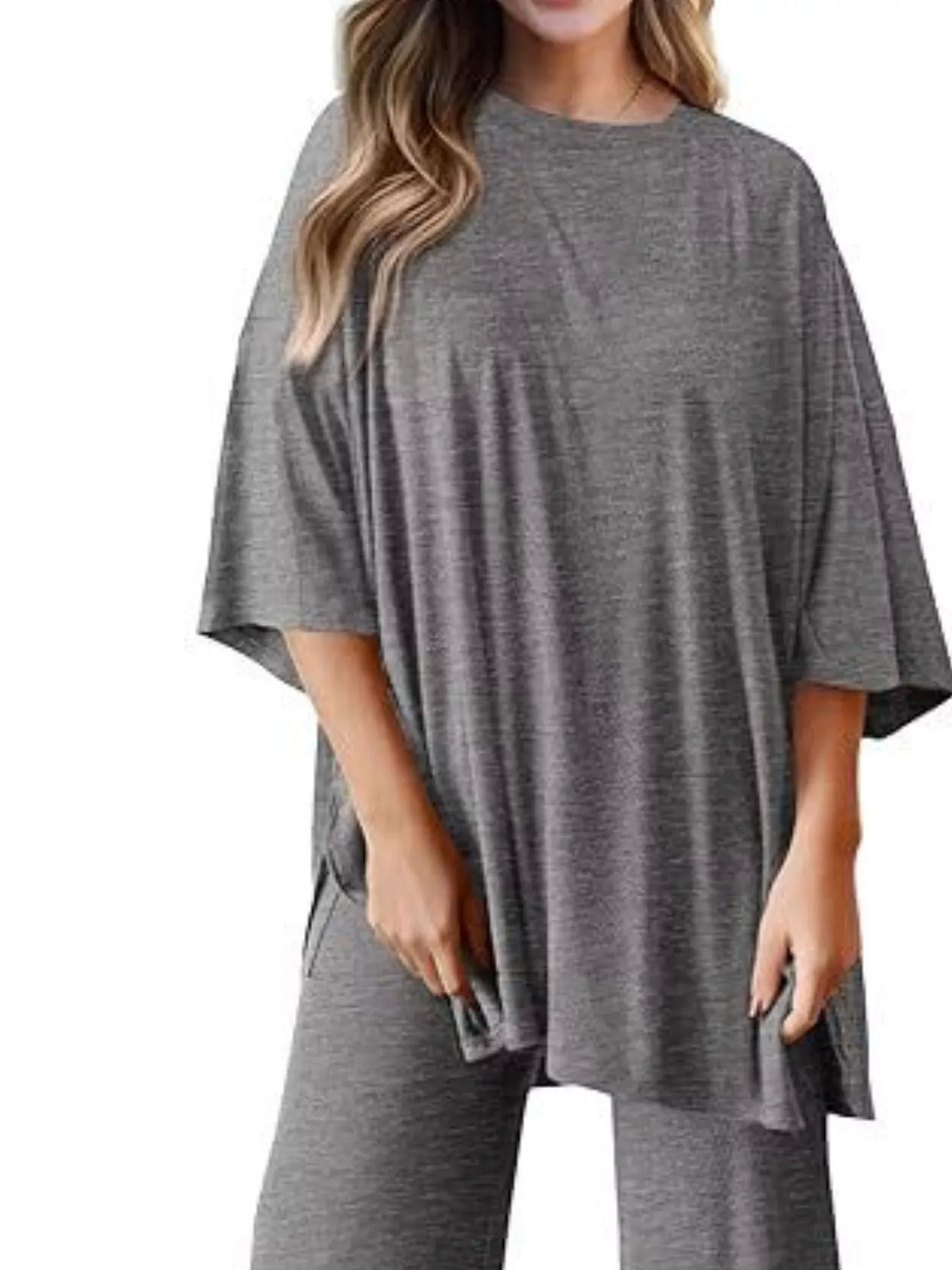 Slit Round Neck Top Pants Set (7)