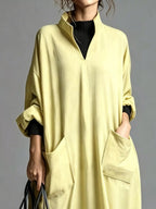 Full Size Loose-fit Mock Neck Midi Dress Pockets Plus (27)